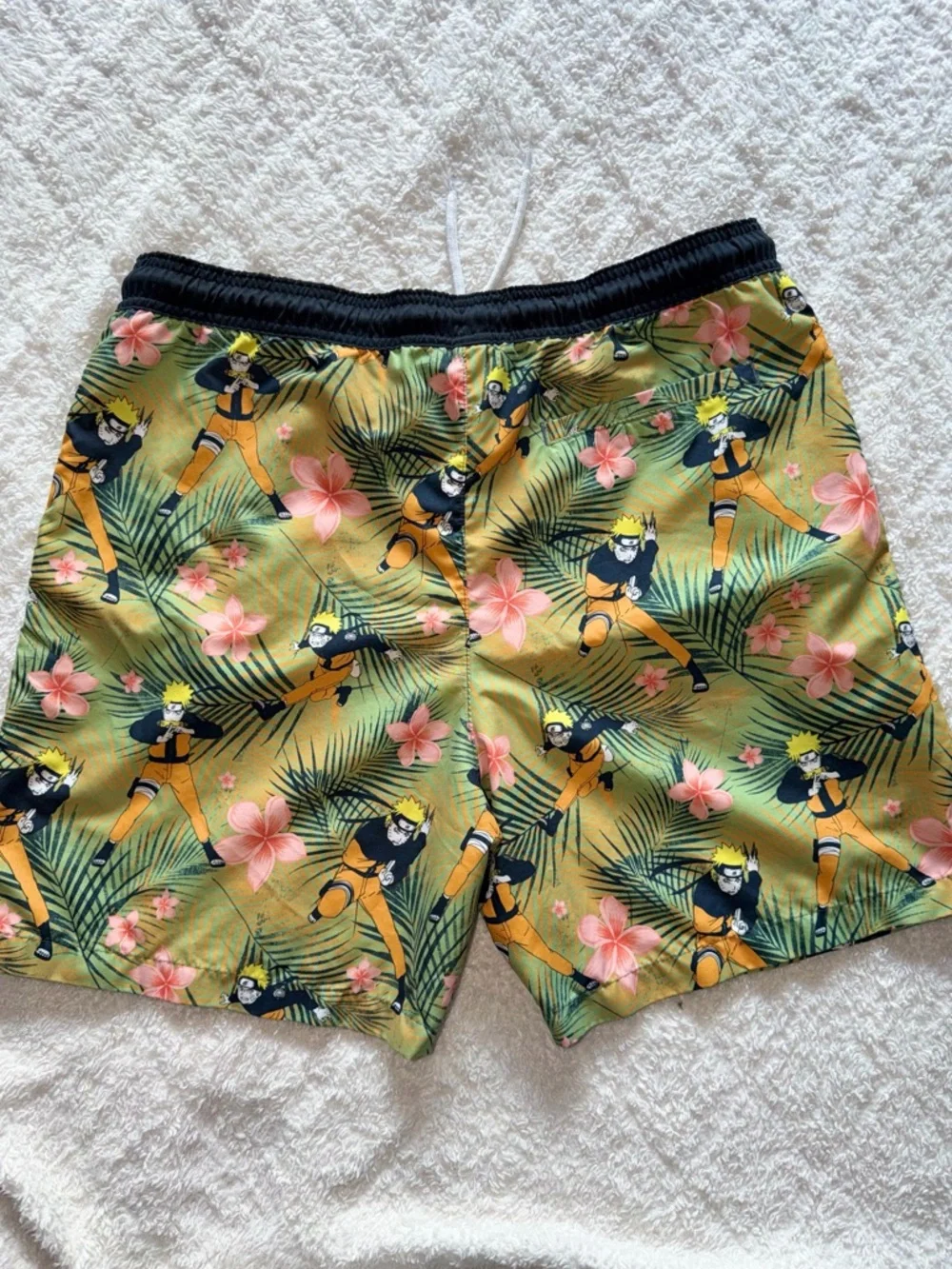 Naruto Green Floral Print Swim Trunks